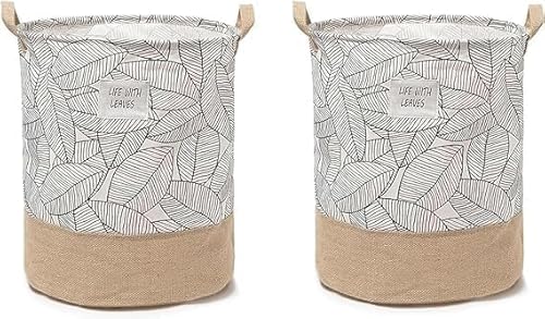 Zusammenklappbarer Wäschekorb, faltbar, 74 l, Baumwolle, Aufbewahrungskorb, schmutziger Wäschekorb, Kinderzimmer, Drucktasche für Kinderspielzeug, Blätterdruck, 2 Stück Zusammenklappbarer Wäschekorb, faltbar, 74 l, Baumwolle, Aufbewahrungskorb, schmutziger Wäschekorb, Kinderzimmer, Drucktasche für Kinderspielzeug, Blätterdruck, 2 Stück von LEDSone