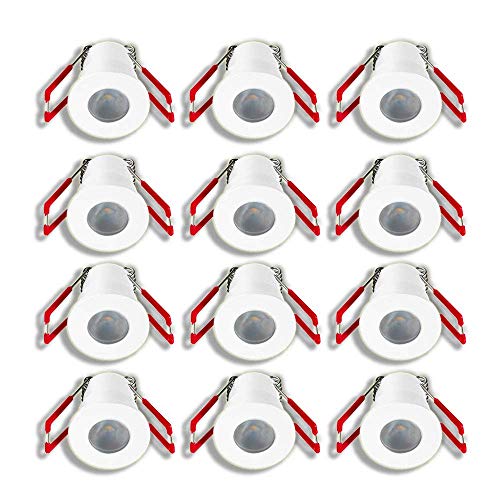 3W LED Mini Einbaustrahler, Aluminium, IP65 Wassergeschützt, 3000K Warmweiß, Dimmbar mit Funk, Innen- und Außenbeleuchtung ideal für Terrassenüberdachung, Badezimmer, etc (Weiss, 12x Minispot) von LEDUX