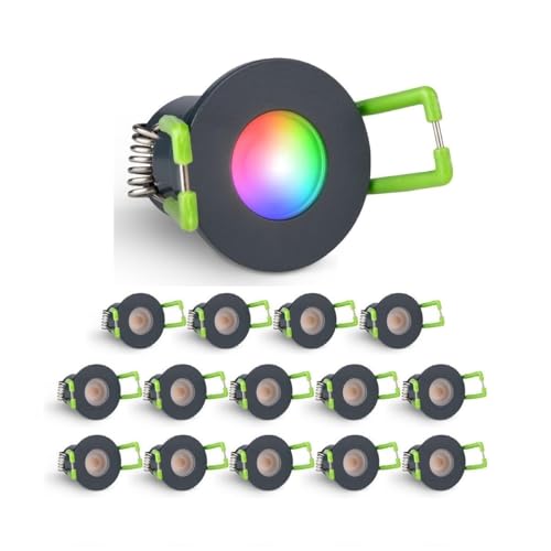 3W LED Mini Einbaustrahler, Lichtfarbe: RGBW, Dimmbar, Aluminium, IP65 Wassergeschützt, Innen- und Außenbeleuchtung (Anthrazit, 15x Minispot) von LEDUX