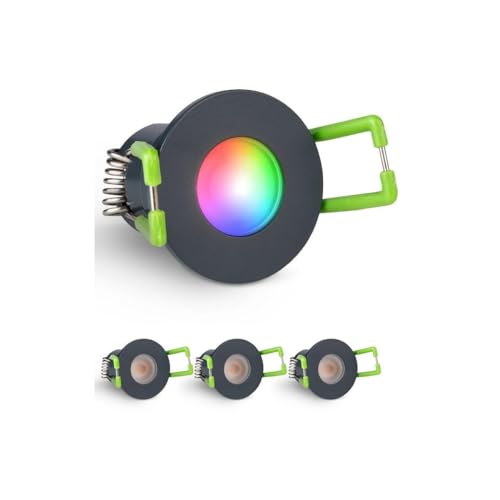 3W LED Mini Einbaustrahler, RGBW farbwechsel, Dimmbar über Funk + Wi-Fi, Aluminium, IP65 Wassergeschützt, Innen- und Außenbeleuchtung (Anthrazit, 4x Minispot) von LEDUX