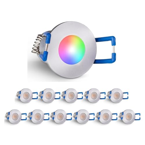 3W LED Mini Einbaustrahler, RGBW farbwechsel, Dimmbar über Funk + Wi-Fi, Aluminium, IP65 Wassergeschützt, Innen- und Außenbeleuchtung (Silber, 12x Minispot) von LEDUX