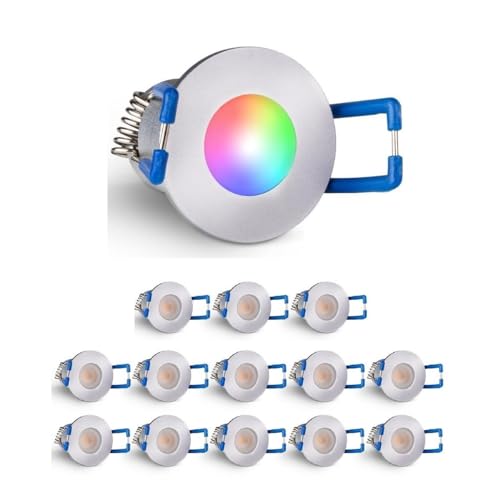 3W LED Mini Einbaustrahler, RGBW farbwechsel, Dimmbar über Funk + Wi-Fi, Aluminium, IP65 Wassergeschützt, Innen- und Außenbeleuchtung (Silber, 14x Minispot) von LEDUX