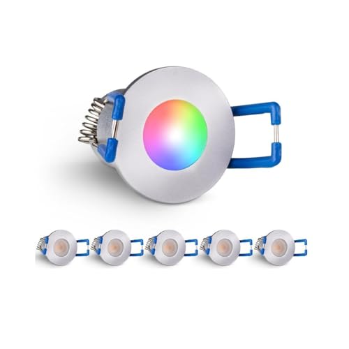 3W LED Mini Einbaustrahler, RGBW farbwechsel, Dimmbar über Funk + Wi-Fi, Aluminium, IP65 Wassergeschützt, Innen- und Außenbeleuchtung (Silber, 6x Minispot) von LEDUX