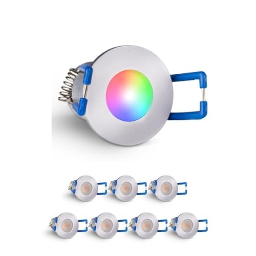 3W LED Mini Einbaustrahler, RGBW farbwechsel, Dimmbar über Funk + Wi-Fi, Aluminium, IP65 Wassergeschützt, Innen- und Außenbeleuchtung (Silber, 8x Minispot) von LEDUX