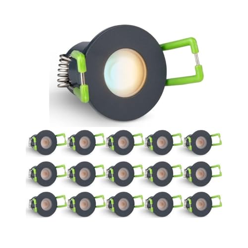 3W Mini LED Spots CCT Farbwechsel Warm-Neutral-Kalt-Weiß, Farbtemperatur einstellbar + Dimmbar über Funk & Wifi, smarthome Einbaustrahler IP65 Schutz für Innen- und Außen (Anthrazit, 16x Minispot) von LEDUX