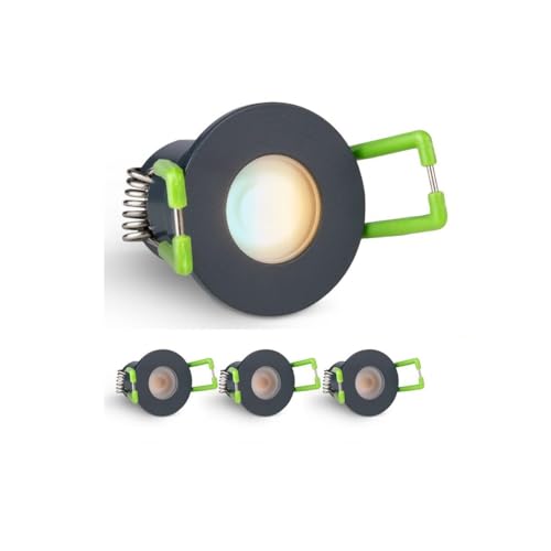 3W Mini LED Spots CCT Farbwechsel Warm-Neutral-Kalt-Weiß, Farbtemperatur einstellbar + Dimmbar über Funk & Wifi, smarthome Einbaustrahler IP65 Schutz für Innen- und Außen (Anthrazit, 4x Minispot) von LEDUX