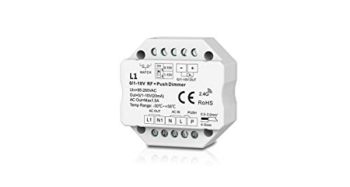 LEDUX 0/1-10V Dimmer mit Push-Dimm Funktion, 230V, Einstellbar für 0-10V oder 1-10V, Funk von LEDUX