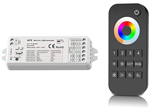 LEDUX WiFi & Funk 5 in1 LED Controller für einfarbige, RGB, RGB+W, CCT, RGB+CCT Leuchten, Lichtstreifen und mehr (RGB+CCT/Fernbedienung 4xZonen) von LEDUX