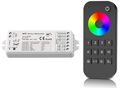 LEDUX WiFi & Funk 5 in1 LED Controller für einfarbige, RGB, RGB+W, CCT, RGB+CCT Leuchten, Lichtstreifen und mehr (RGB+W/Fernbedienung 4xZonen) von LEDUX