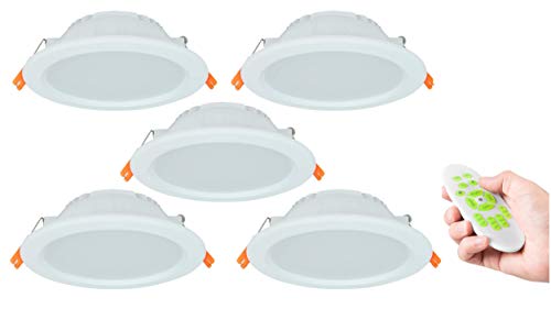 LEDUX Tunable-White LED Einbaustrahler CCT 3000-6000K, Dimmbar + Farbtemperatur einstellbar, Warm + Neutral + Kaltweiß, IP44 Schutzklasse, 2.4G Funk (5er Set mit Fernbedienung, 9W) von LEDUX