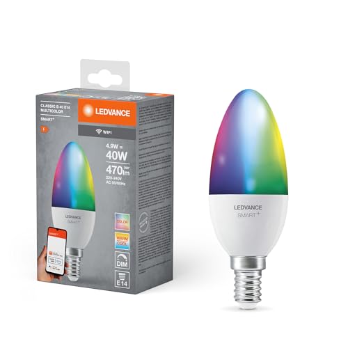 LEDVANCE E14 LED Lampe Wifi, Kerzenform Leuchtmittel mit 4,9 W (470Lumen) ersetzt 40 W Glühbirne, dimmbar, RGBW Lichtfarbe (2700-6500K), kompatibel mit Alexa, google oder App, Lampen im 1er-Pack von LEDVANCE