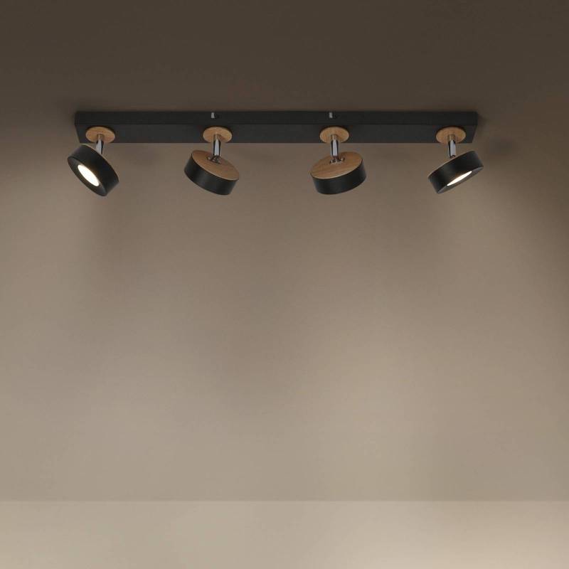 LEDVANCE LED-Deckenspot Pluto, Stahl, Holz, 4-fl., schwarz von LEDVANCE
