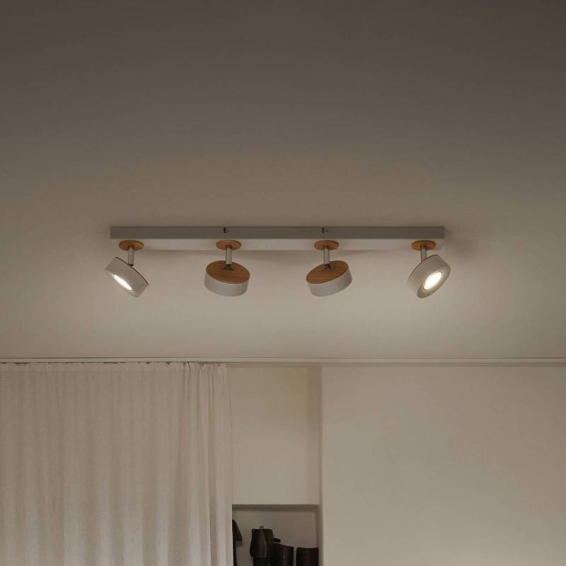 LEDVANCE LED-Deckenspot Pluto, Stahl, Holz, 4-fl., weiß von LEDVANCE