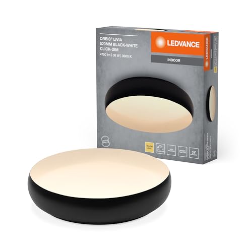 LEDVANCE ORBIS Livia LED-Deckenleuchte mit Metallring, schwarz-weiß, 36W, 2400lm, 3000K, 520mm, 830 freundliches Warmweiß, durch Klicken in 3-Stufen dimmbar, IP20, Montageschrauben und Dübel inklusive LEDVANCE ORBIS Livia LED-Deckenleuchte mit Metallring, schwarz-weiß, 36W, 2400lm, 3000K, 520mm, 830 freundliches Warmweiß, durch Klicken in 3-Stufen dimmbar, IP20, Montageschrauben und Dübel inklusive von LEDVANCE