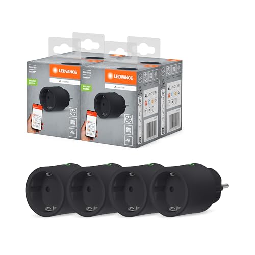 LEDVANCE SMART+ Indoor Plug, Smarte Steckdose mit Matter over WiFi,zur Einbindung konventioneller Geräte ins Smart Home, kompatibel mit Alexa, Google & Apple, misst&spart Stromverbrauch,schwarz,4-Pack von LEDVANCE