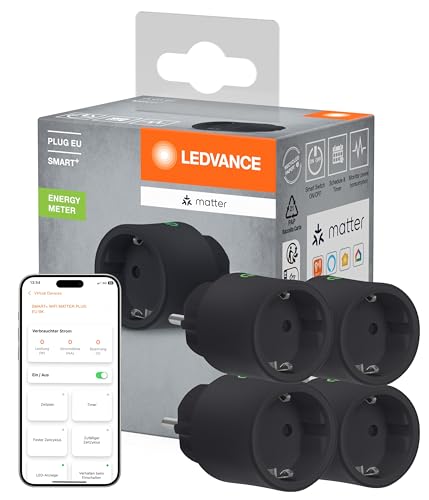 LEDVANCE SMART+ Indoor Plug, Smarte Steckdose mit Matter over WiFi,zur Einbindung konventioneller Geräte ins Smart Home, kompatibel mit Alexa, Google & Apple, misst&spart Stromverbrauch,schwarz,4-Pack LEDVANCE SMART+ Indoor Plug, Smarte Steckdose mit Matter over WiFi,zur Einbindung konventioneller Geräte ins Smart Home, kompatibel mit Alexa, Google & Apple, misst&spart Stromverbrauch,schwarz,4-Pack von LEDVANCE