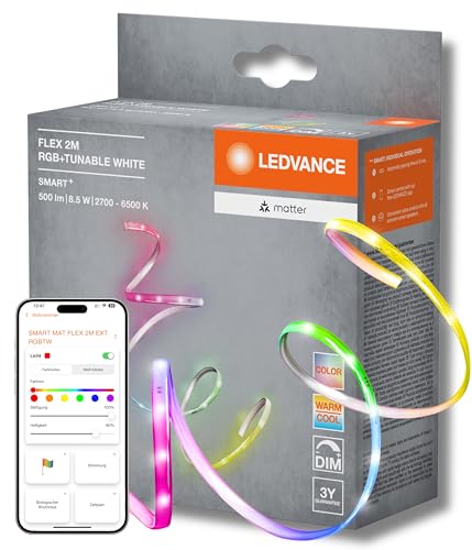 LEDVANCE SMART MATTER FLEX LED-Streifen, 2M, RGBTW für die Farben Rot, Grün, Blau und Tunable White für Weißtöne (warmweiß bis kaltweiß), Steuerung über Matter-kompatible Smart-Home-Systeme, dimmbar von LEDVANCE
