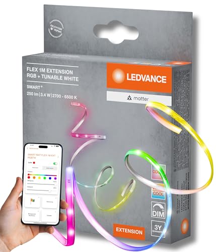 LEDVANCE SMART MATTER FLEX LED-Streifen, 1M, Extension, RGBTW für Rot, Grün, Blau und Tunable White für Weißtöne (warmweiß bis kaltweiß), Steuerung über Matter-kompatible Smart-Home-Systeme, dimmbar von LEDVANCE