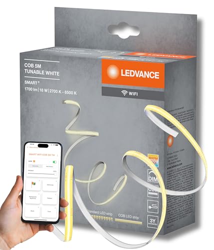 LEDVANCE SMART WIFI COB dekorative COB-Streifen mit weißem; regulierbarem Licht und homogenem Lichteffekt; dimmbar; TW; gelb; Silikon; 5 m; Leuchtmittel nicht austauschbar von LEDVANCE
