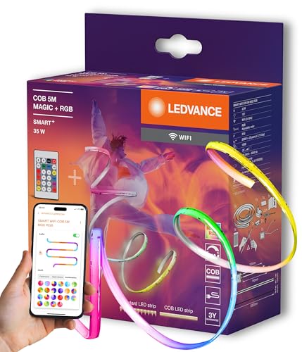LEDVANCE SMART WIFI COB dekorative bunte COB Strips mit MAGIC RGB; Wifi und homogenem Lichteffekt; dimmbar; Silikon; 5 m; Leuchtmittel nicht austauschbar, Für Innenanwendung LEDVANCE SMART WIFI COB dekorative bunte COB Strips mit MAGIC RGB; Wifi und homogenem Lichteffekt; dimmbar; Silikon; 5 m; Leuchtmittel nicht austauschbar, Für Innenanwendung von LEDVANCE