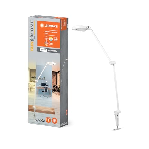 LEDVANCE SUN@HOME PANAN DESK DISC CLIP Schreibtischleuchte, weiß, 15W, 1200lm, regulierbares Weißlicht (2200K bis 5000K), dimmbar, passt das Licht automatisch dem Biorhythmus an, IP20 von LEDVANCE