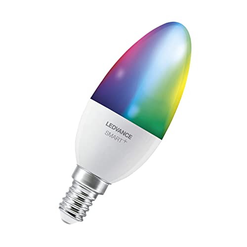 LEDVANCE Smarte LED-Lampe mit WiFi Technologie, Sockel E14, Dimmbar, Lichtfarbe änderbar (2700-6500K), RGB Farben änderbar, ersetzt Glühlampen mit 40 W, SMART+ WiFi Candle Multicolour, 1er-Pack von LEDVANCE