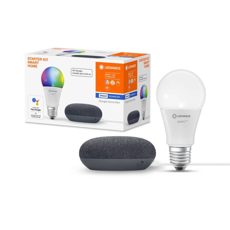 Ledvance Google Home Mini Starter-Set Speaker Schwarz + RGBW Leuchtmittel von LEDVANCE