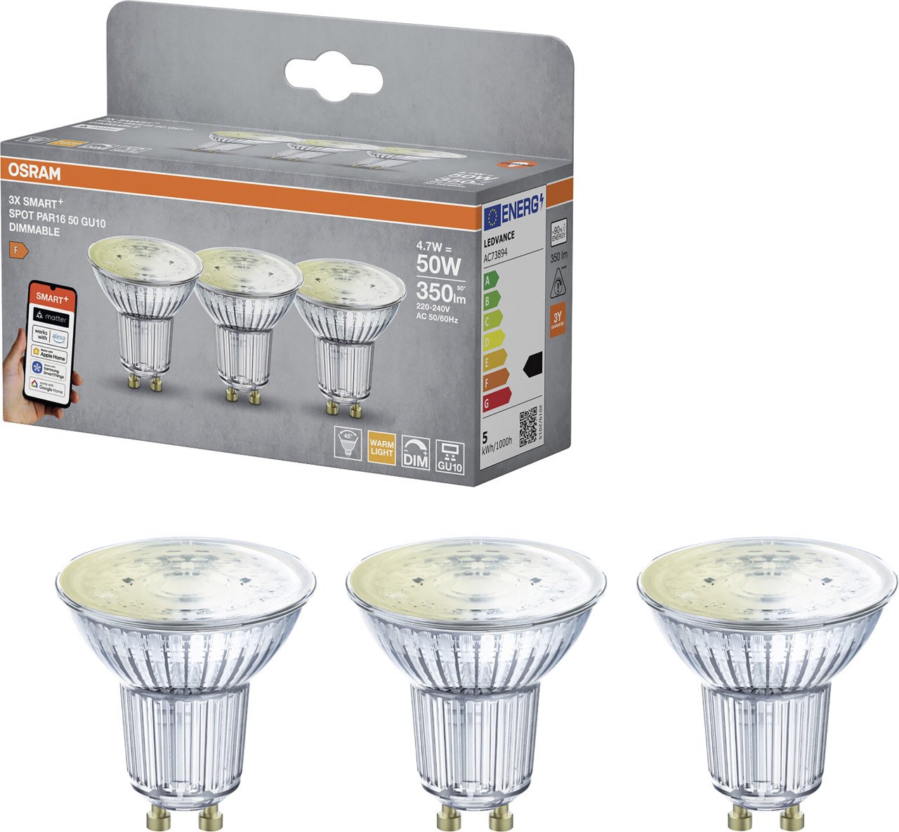 Ledvance LED Leuchtmittel Smart PAR16 GU10 4,7 W warmweiß dimmbar 3er Pack Ledvance LED Leuchtmittel Smart PAR16 GU10 4,7 W warmweiß dimmbar 3er Pack von LEDVANCE