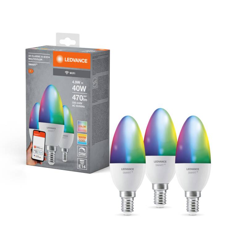 Ledvance Smart+ LED Kerzenlampe E14 4,9 W RGBW 3er Pack von LEDVANCE