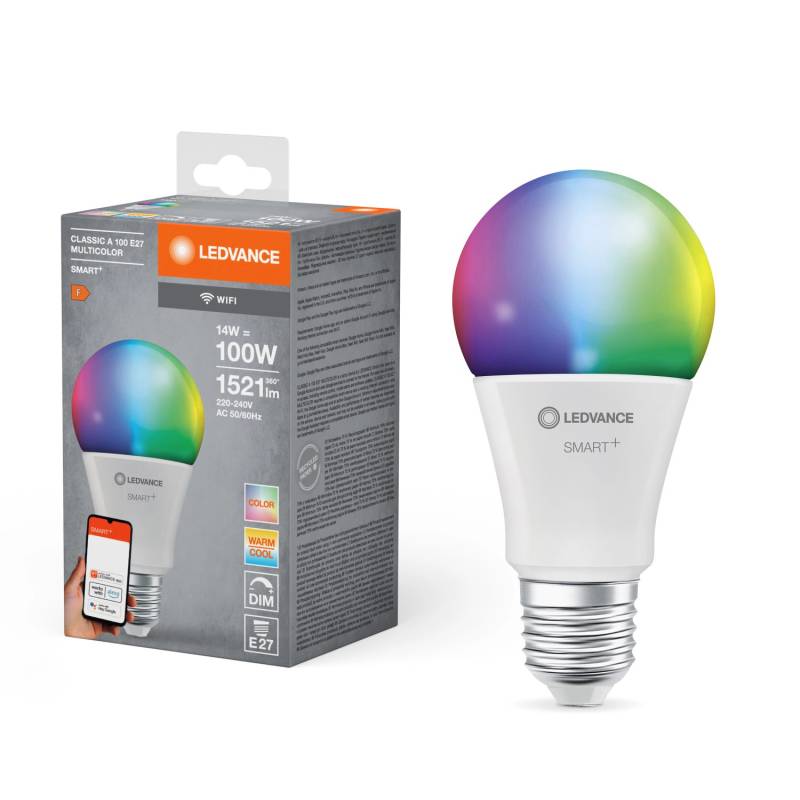 Ledvance Smart+ WiFi LED-Lampe Kolbenform E27/13W 1521lm RGBW Farbwechsel von LEDVANCE