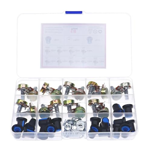 18Pcs 3Pin WH148 Single Potentiometer Kit B1K 5K 10K 20K 50K 100K 500K 1M with knobs Single potentiometer set Shaft Nuts Capacitance Meters von LEDVXFSVY