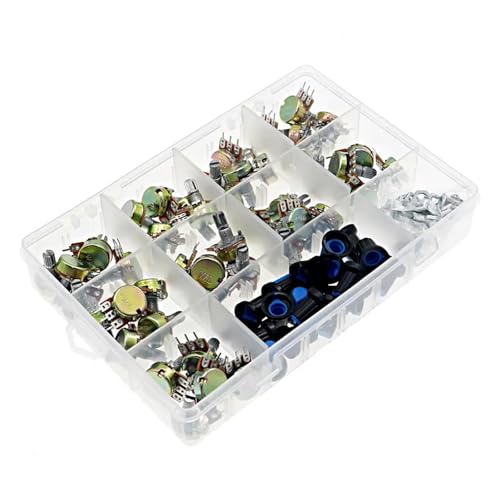 45Pcs WH148 Single Potentiometer Kit Box B1K 5K 10K 20K 50K 100K 500K 1M with knobs Single potentiometer set Shaft Nuts Capacitance Meters von LEDVXFSVY