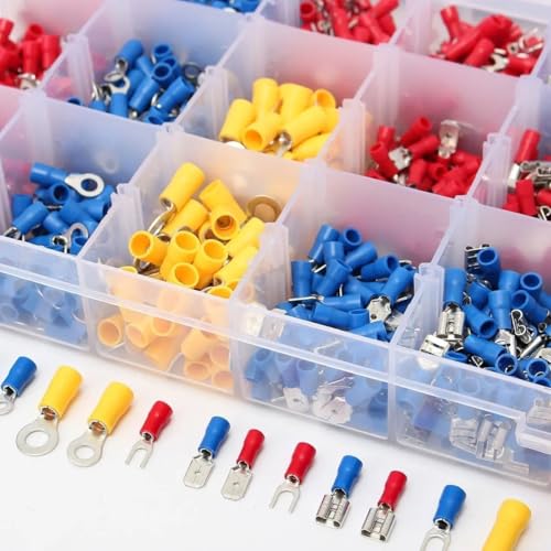 LEDVXFSVY 1200PC Assorted Insulated Crimp Terminals Set Electrical Wire Ring Fork U-Type Spade Butt Crimp Connectors Assortment Kit LEDVXFSVY 1200PC Assorted Insulated Crimp Terminals Set Electrical Wire Ring Fork U-Type Spade Butt Crimp Connectors Assortment Kit von LEDVXFSVY
