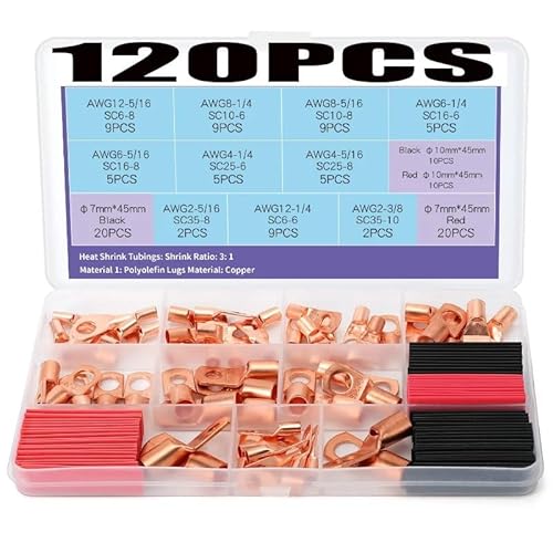 LEDVXFSVY 120pcs Bolt Hole Tinned Copper Cable Lugs Battery Terminals Set Cable Battery Terminals Soldered Connectors Kit LEDVXFSVY 120pcs Bolt Hole Tinned Copper Cable Lugs Battery Terminals Set Cable Battery Terminals Soldered Connectors Kit von LEDVXFSVY