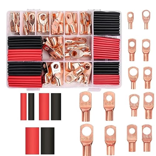 LEDVXFSVY 160pcs SC4 SC6 SC10 SC16 SC25 SC35 Copper Cable Lug Kit Bolt Hole Tinned Cable Lugs Battery Terminals Copper Nose Wire Connector von LEDVXFSVY