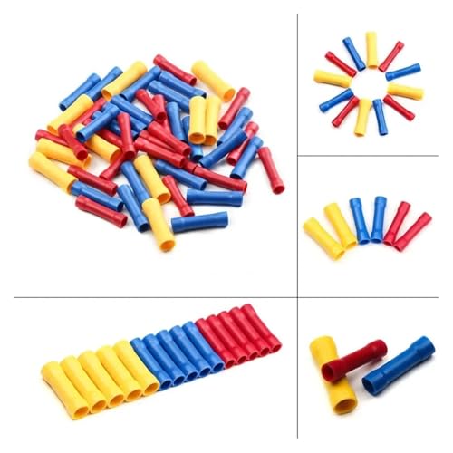 LEDVXFSVY 50Pcs Insulated Butt Wire Crimp Terminal Assorted 10-22AWG Straight Electrical Wire Splice Crimp Connectors Kit Red/Blue/Yellow von LEDVXFSVY