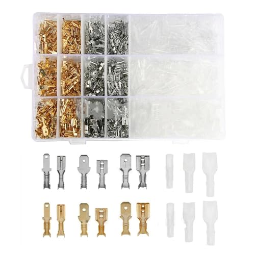 LEDVXFSVY 900pcs Flat Set Cable lugs Electrical Crimp Terminals connectors Assortment Flat Sleeves Wire Spade Connector von LEDVXFSVY