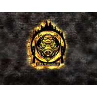 Wildschwein Jäger Nachtsichtgerät Fernglas Jagdmesser Horn Jagdhorn Jagdstiefel Pig Jagdgewehr Hochsitz Wild Jägersitz Geschenk Treibjagd von LEDWandbilder