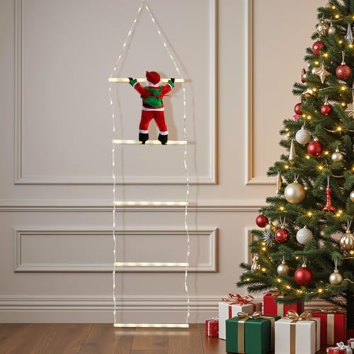 LEDYA 1.25M Leiter Lichterkette mit Weihnachtsmann – 98 LED Weihnachtsbeleuchtung Strombetrieben mit Timer, Speicherfunktion, 8 Modi für Innen & Außen Weihnachtsbaum Weihnachten Deko (Warmweiß) von LEDYA