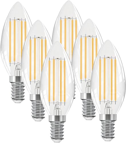 LEDYA Glühbirne E14，4W 400lm E14 LED Kerze ersetzt 35W Halogenlampen, 2700K Warmweiß Filament Leuchtmittel, Classic Lampe Birnen in Kerzenform, 6 Stück von LEDYA