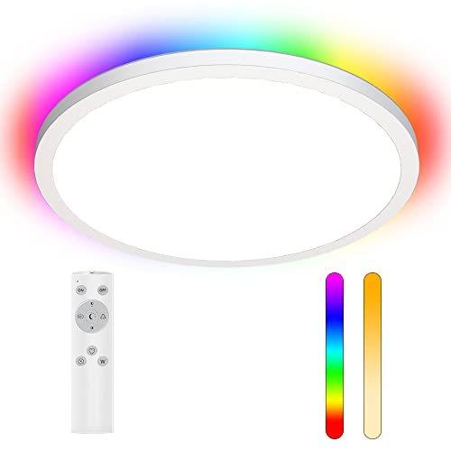 LEDYA LED Deckenleuchte dimmbar, 18W RGB Deckenlampe mit Fernbedienung, runde feuchtigkeitsbeständige Deckenbeleuchtung, 1600LM Ø295×25mm von LEDYA