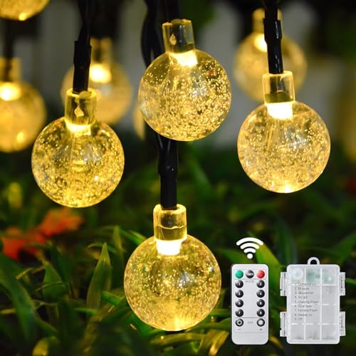 STANBOW Lichterkette Außen Batterie, 10M 100 LEDs Kristall Kugel Lichterkette Warmweiß mit 8 Modi und Timer, IP65 Wasserdicht für Balkon, Garten, Party, Halloween, Weihnachten, Aussen, Innen Deko von STANBOW