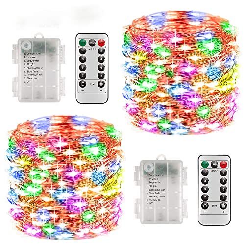 LEDYA Outdoor Lichterkette Kinderzimmer Mädchen, 2 Stück Bunt 10M 100LEDs Balkon Batterie Timer für Innen, Außen, Zimmer, Garten, Hochzeit, Party, Camping, Weihnachten, Foto, Flaschen von LEDYA