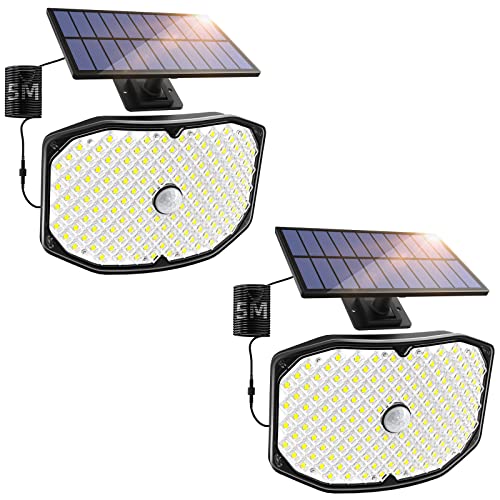 LEDYA Solarlampen für Außen mit Bewegungsmelder, 146 LED Solarleuchte Aussen, IP65 Wasserdichte, 120° Beleuchtungswinkel, Solar Wandleuchte für Garten mit 5m Kabel, 2 Stück von LEDYA