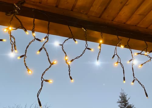 LEDZEIT- Profi Serie - LED Eisregen Lichterkette Außen, Blinkend, Icicle light, Verlängerungskette ohne Netzkabel, 3m x 0.5m, Warmweiß, Erweiterbar bis zu 150m, für Weihnachten, Gebäude, Geschäfte von LEDZEIT