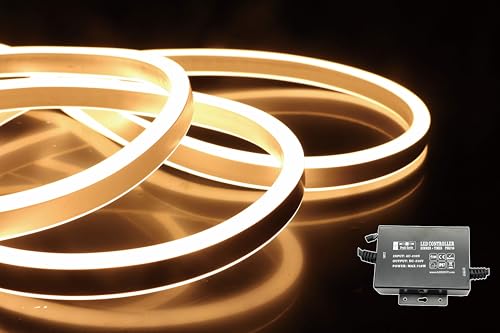 LEDZEIT - Profi Serie - LED Neon Flex 10M und Kontroller PSK750 Set, 230V, Warmweiß, Außen und Innen, Wasserdicht IP65, Dimmbar, Kürzbar von LEDZEIT