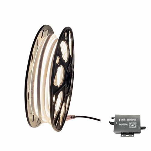 LEDZEIT - Profi Serie - LED Neon Flex 20M und Kontroller PSK750 Set, Warmweiß, 230V, Außen und Innen, Wasserdicht IP66, Dimmbar, Kürzbar von LEDZEIT