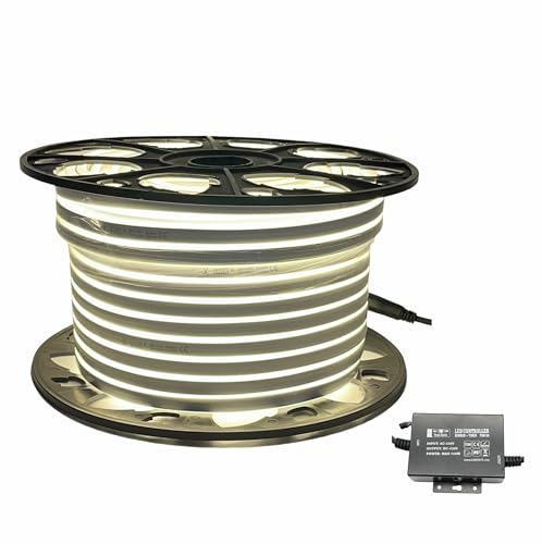 LEDZEIT - Profi Serie - LED Neon Flex 50M und Kontroller PSK750 Set, 230V, Warmweiß, Außen und Innen, Wasserdicht IP66, Dimmbar, Kürzbar von LEDZEIT