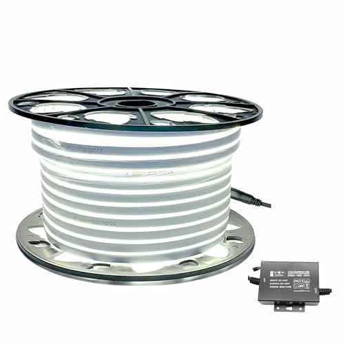 LEDZEIT - Profi Serie - LED Neon Flex 50M und Kontroller PSK750 Set, Kaltweiß, 230V, Außen und Innen, Wasserdicht IP67, Dimmbar, Kürzbar von LEDZEIT