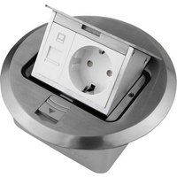 LEDmaxx ALU1R1S 1fach Fußboden-Einbausteckdose mit Cat5 Buchse IP20 Aluminium von LEDmaxx